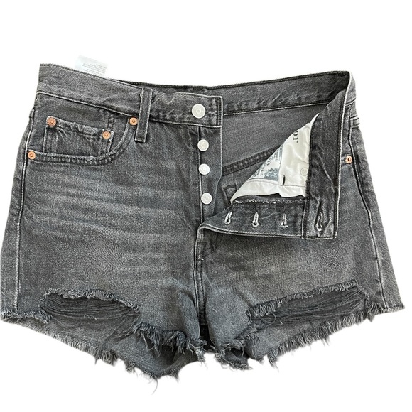 Levi 501 original short faded black grey wonen short size 27 denim cut off - Picture 1 of 8